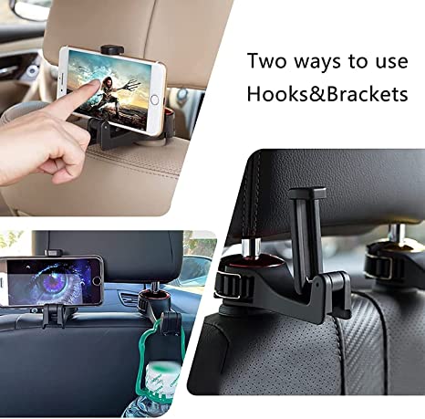 2 in 1 Car Headrest Hidden Hook with Phone Holder, Hidden car Hook for Bag, Purse, Toys, Groceries.